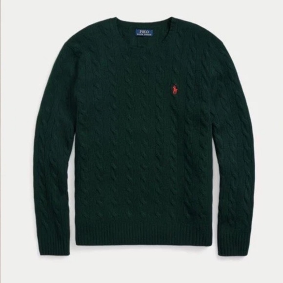 Polo Ralph Lauren Sweaters - Polo Ralph Lauren Women’s Sweater Wool & Cashmere Large Dark Green Cable Knit